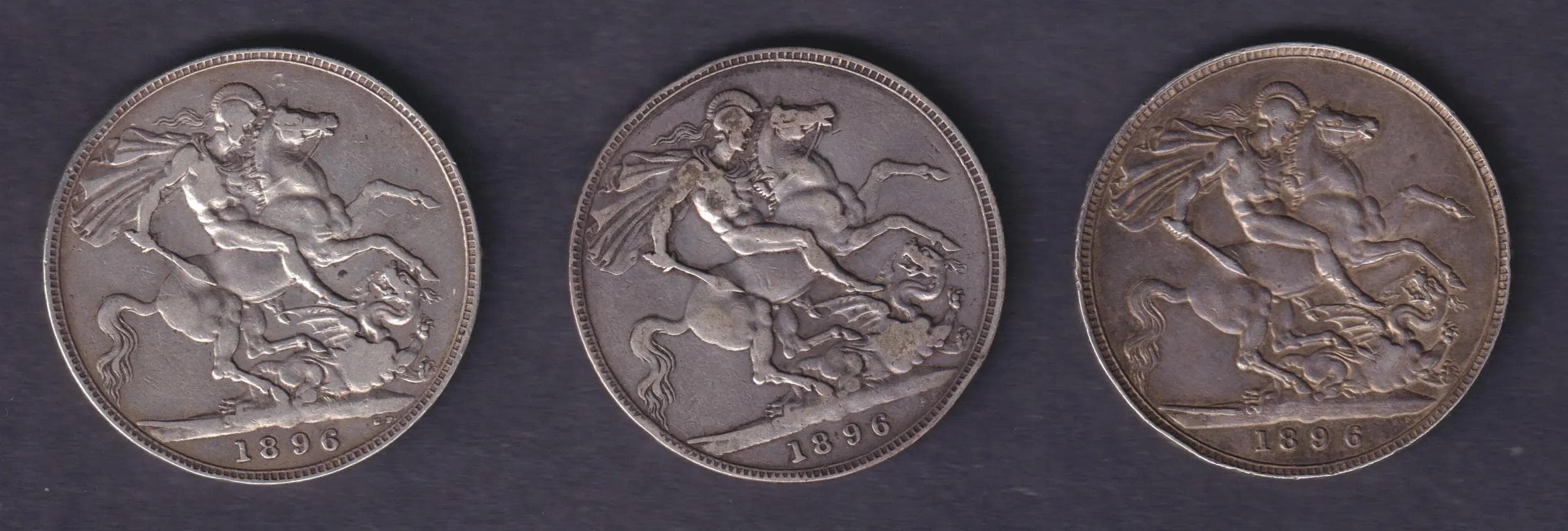 Group Of Three UK Queen Victoria 1896 Old Head Edge Year LX Silver Crowns Circulated Dupli - Realised Price