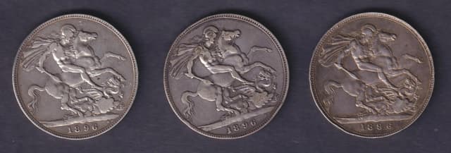 Group Of Three UK Queen Victoria 1896 Old Head Edge Year LX Silver Crowns Circulated Dupli