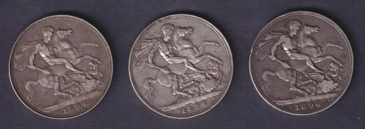 Group Of Four UK Queen Victoria 1896 Old Head Edge Year LX Silver Crowns Circulated