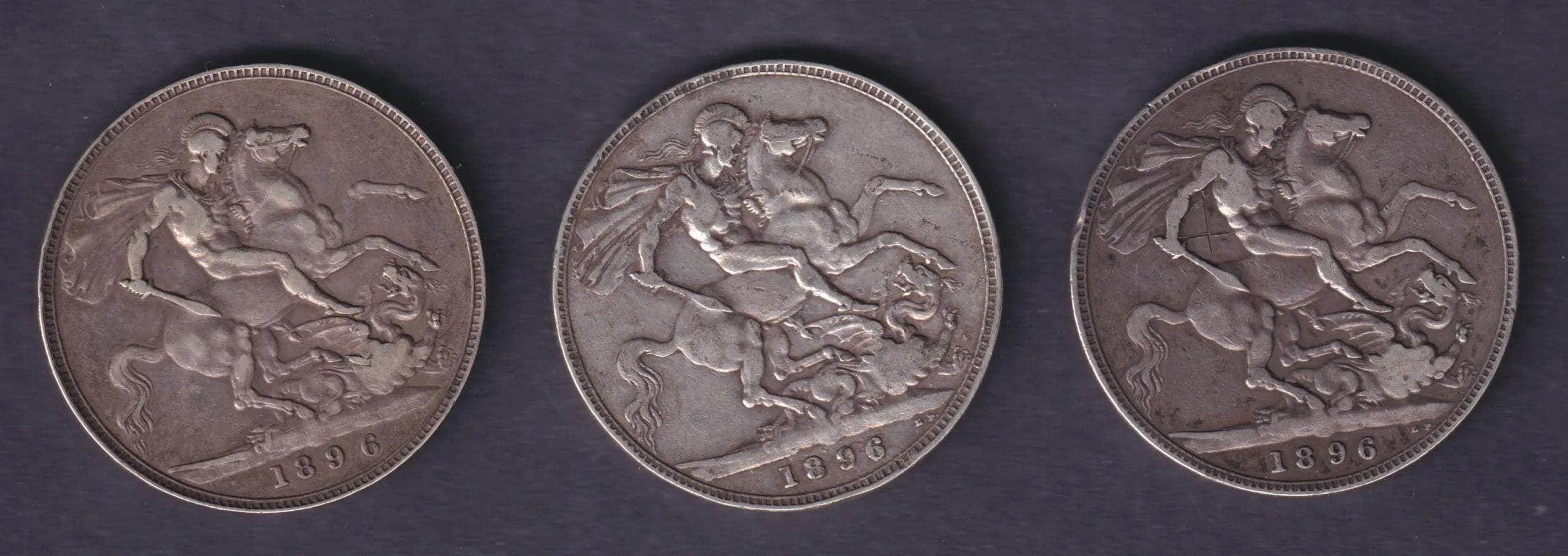 Group Of Four UK Queen Victoria 1896 Old Head Edge Year LX Silver Crowns Circulated - Realised Price