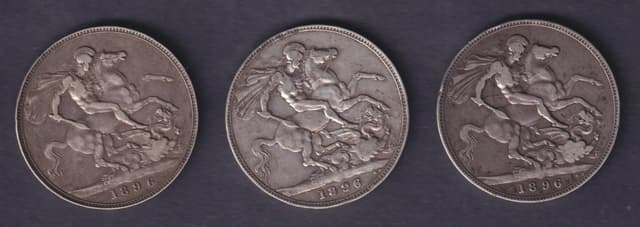 Group Of Four UK Queen Victoria 1896 Old Head Edge Year LX Silver Crowns Circulated