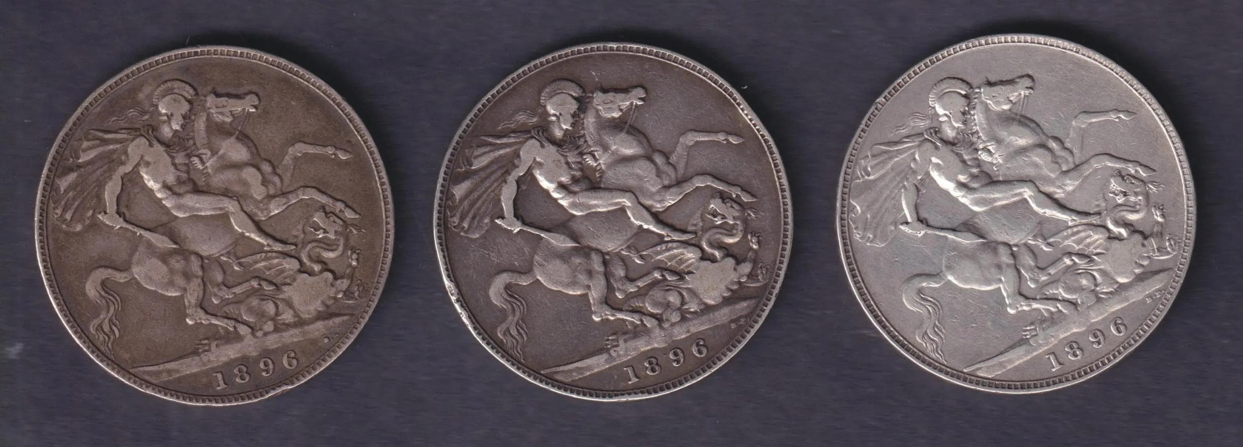 Group Of Three UK Queen Victoria 1896 Old Head Edge Year LX Silver Crowns Circulated - Realised Price