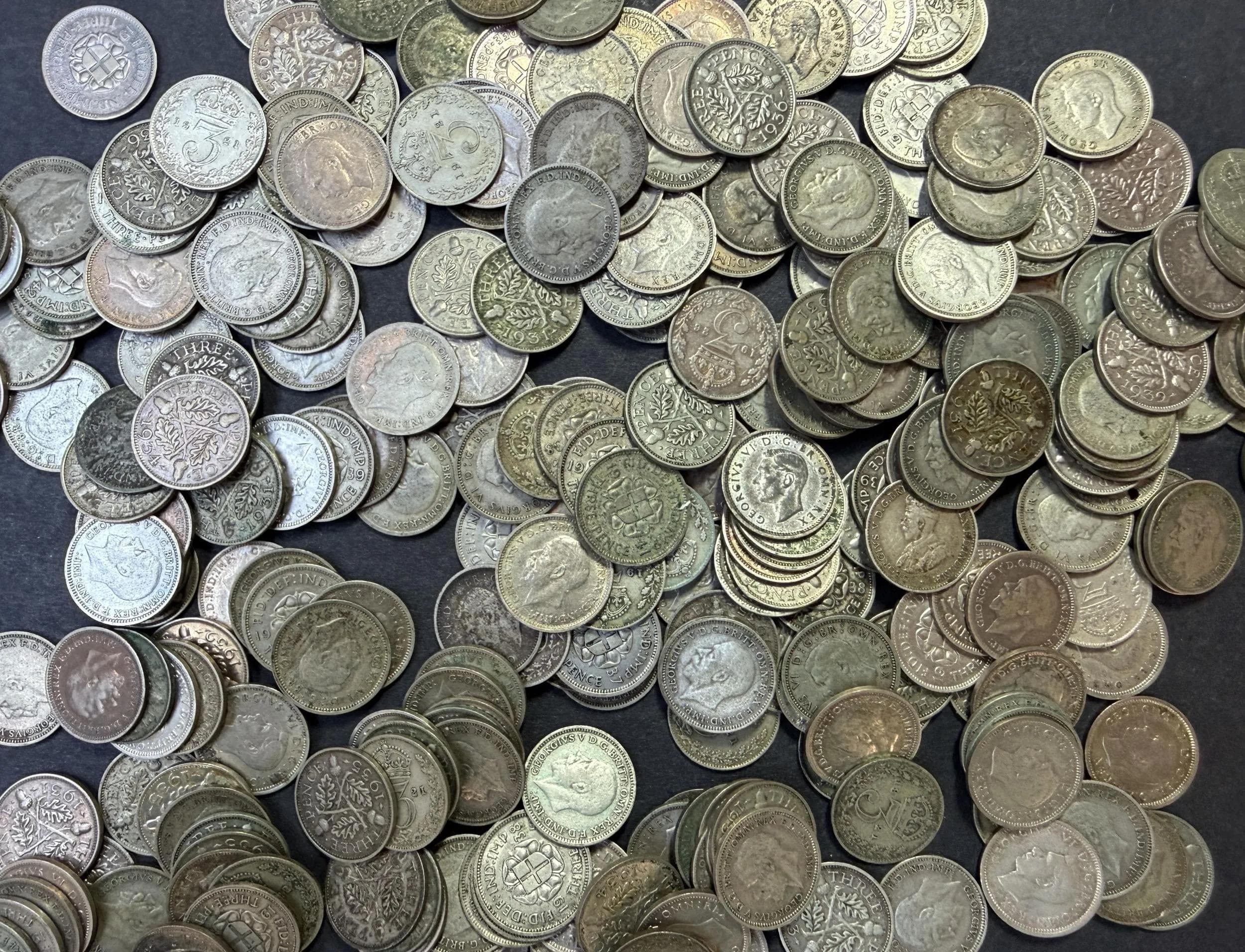 Collection 406g UK Pre 1947 Silver Threepences 289 Coins 1920 1946 Circulated - Realised Price