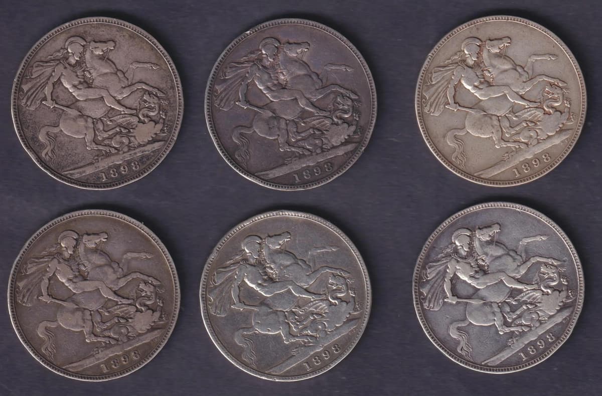Group Of Five UK Queen Victoria 1899 Old Head Silver Crowns Edge LXII LXIII Circulated