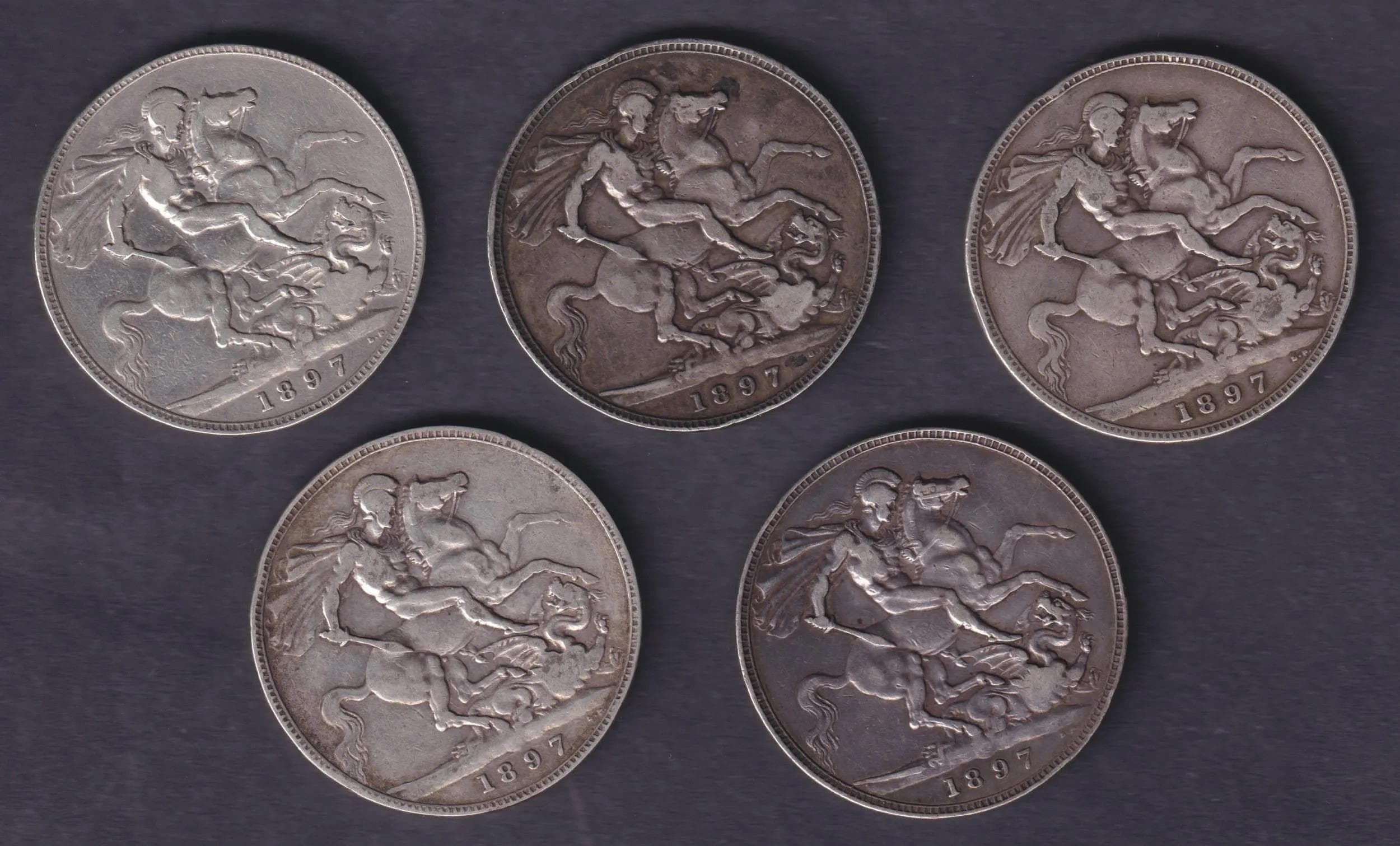 Group Of Six UK Queen Victoria 1898 Old Head Edge Year LXII Silver Crowns Circulated - Realised Price