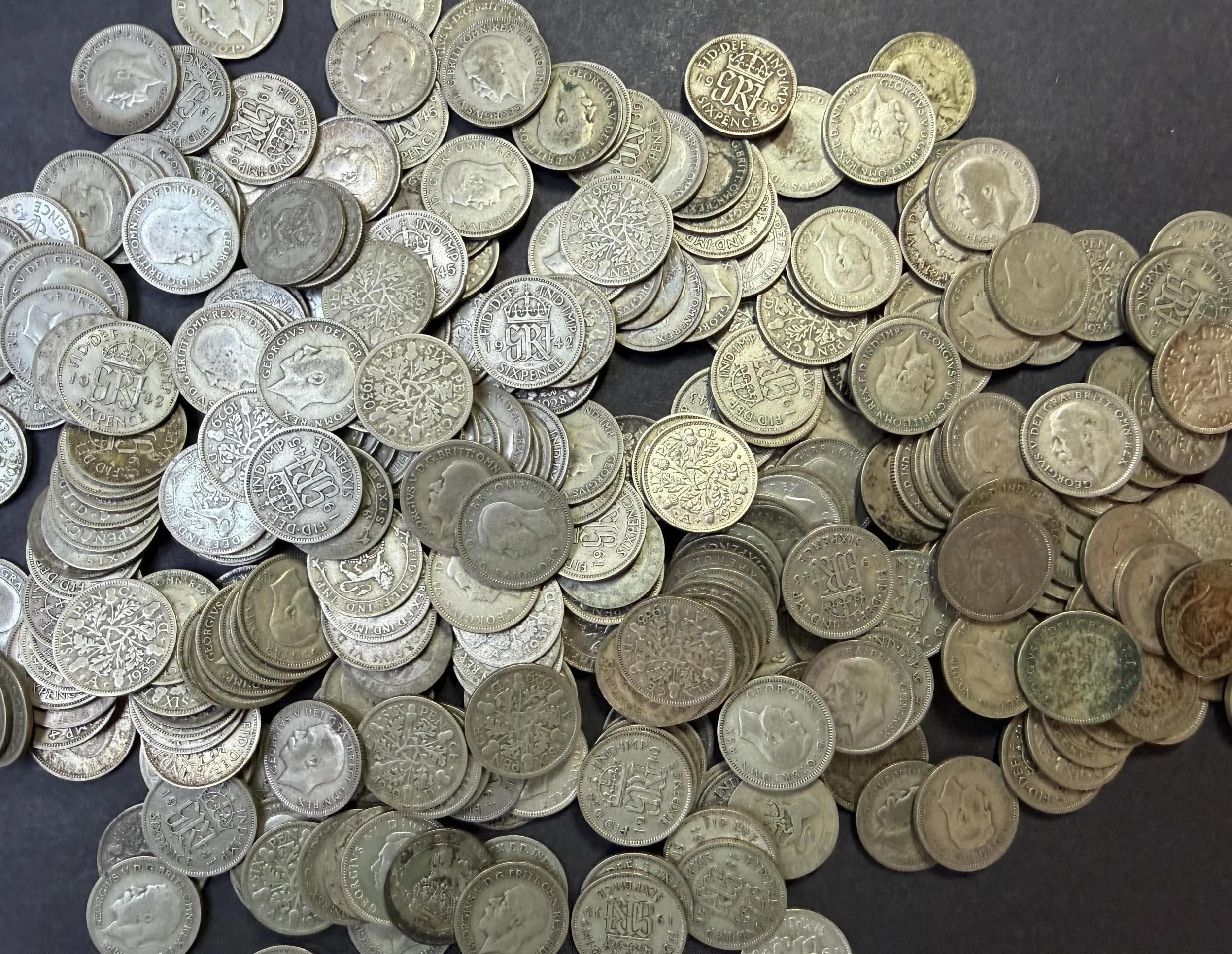 Collection 772g UK Pre 1947 Silver Sixpences 286 Coins 1920 1946 Duplicate - Realised Price