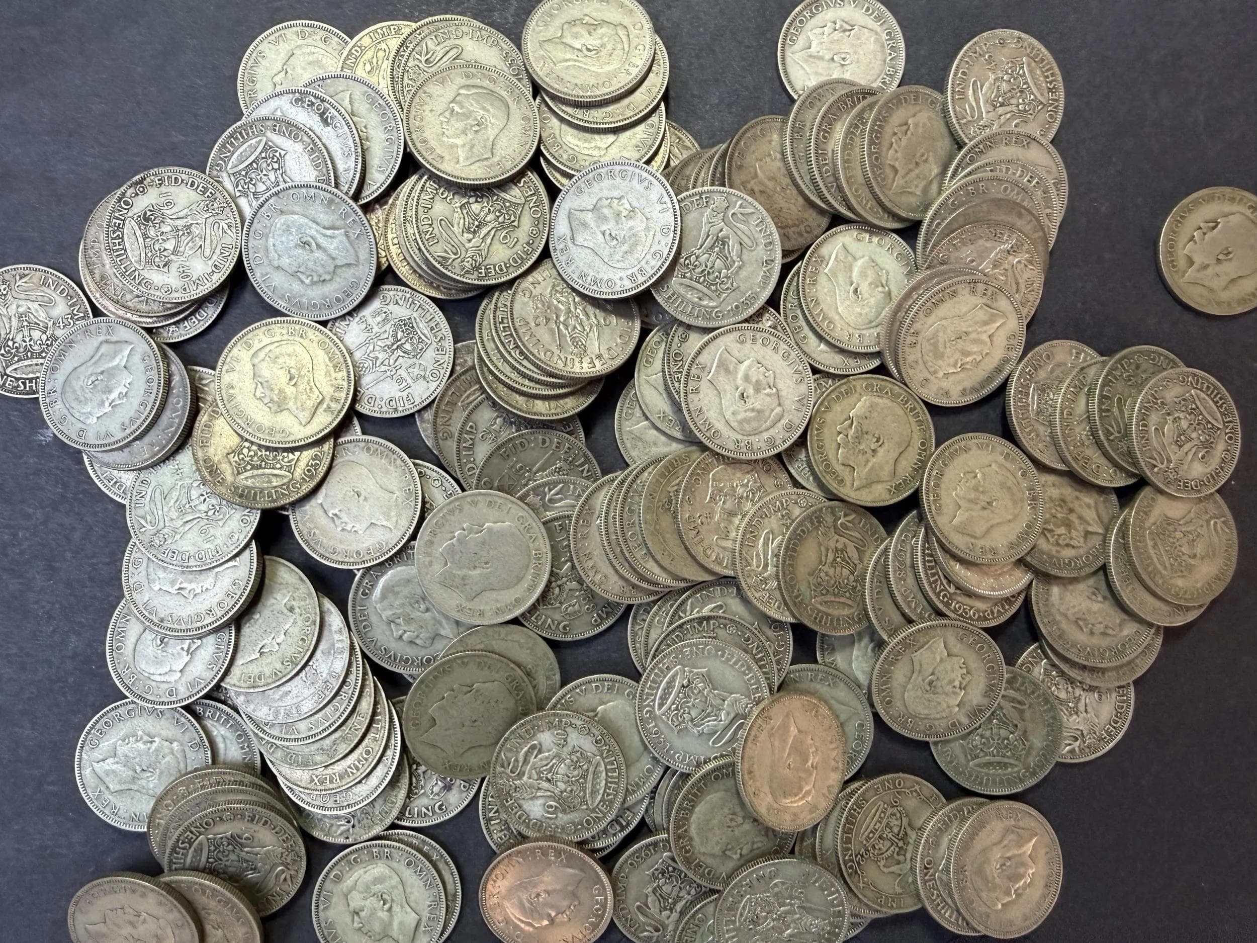 Collection 886g UK Pre 1947 Silver Shillings 159 Coins 1920 1946 Duplicate - Realised Price
