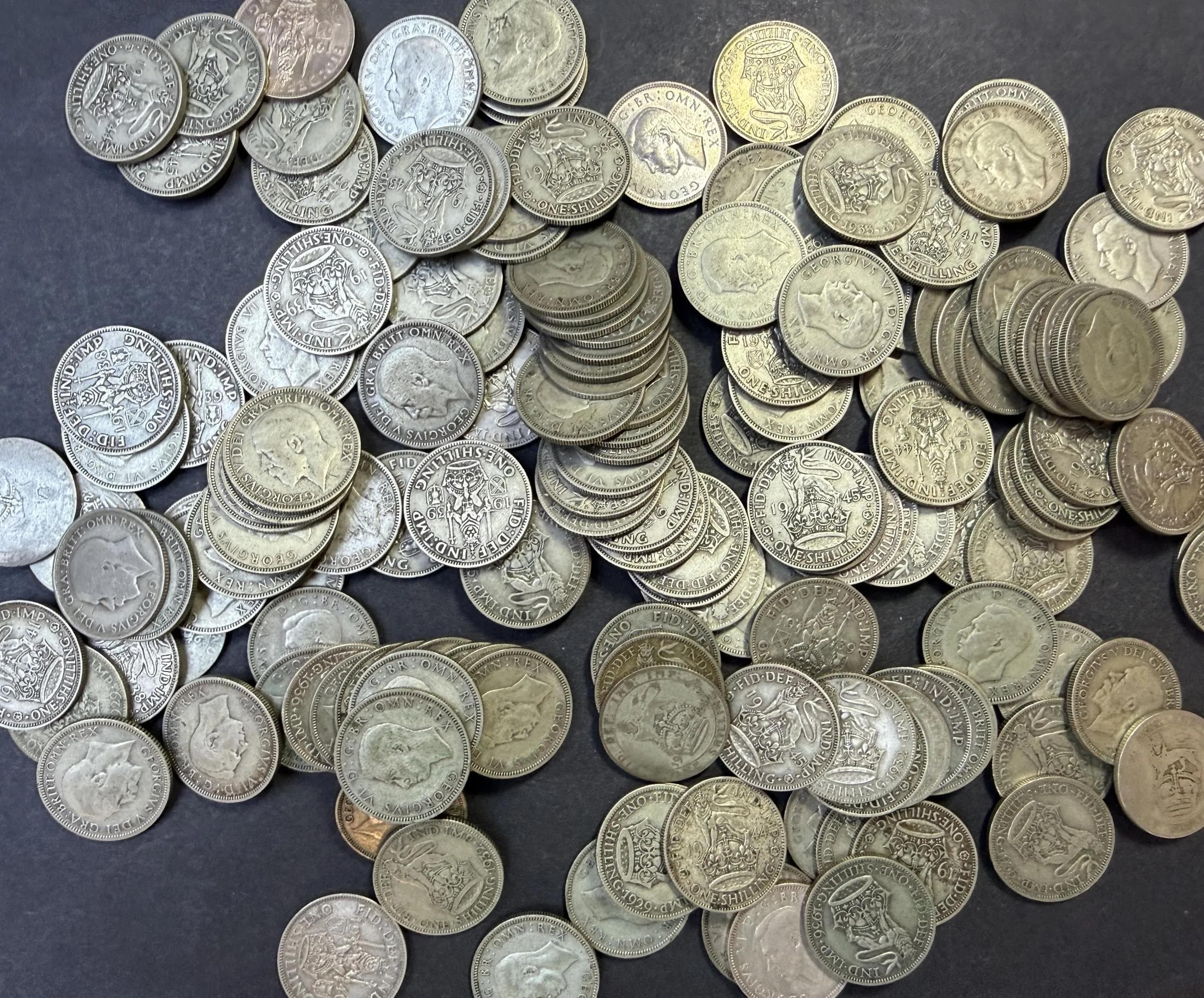 Collection 880g UK Pre 1947 Silver Shillings 158 Coins 1920 1946 Circulated - Realised Price