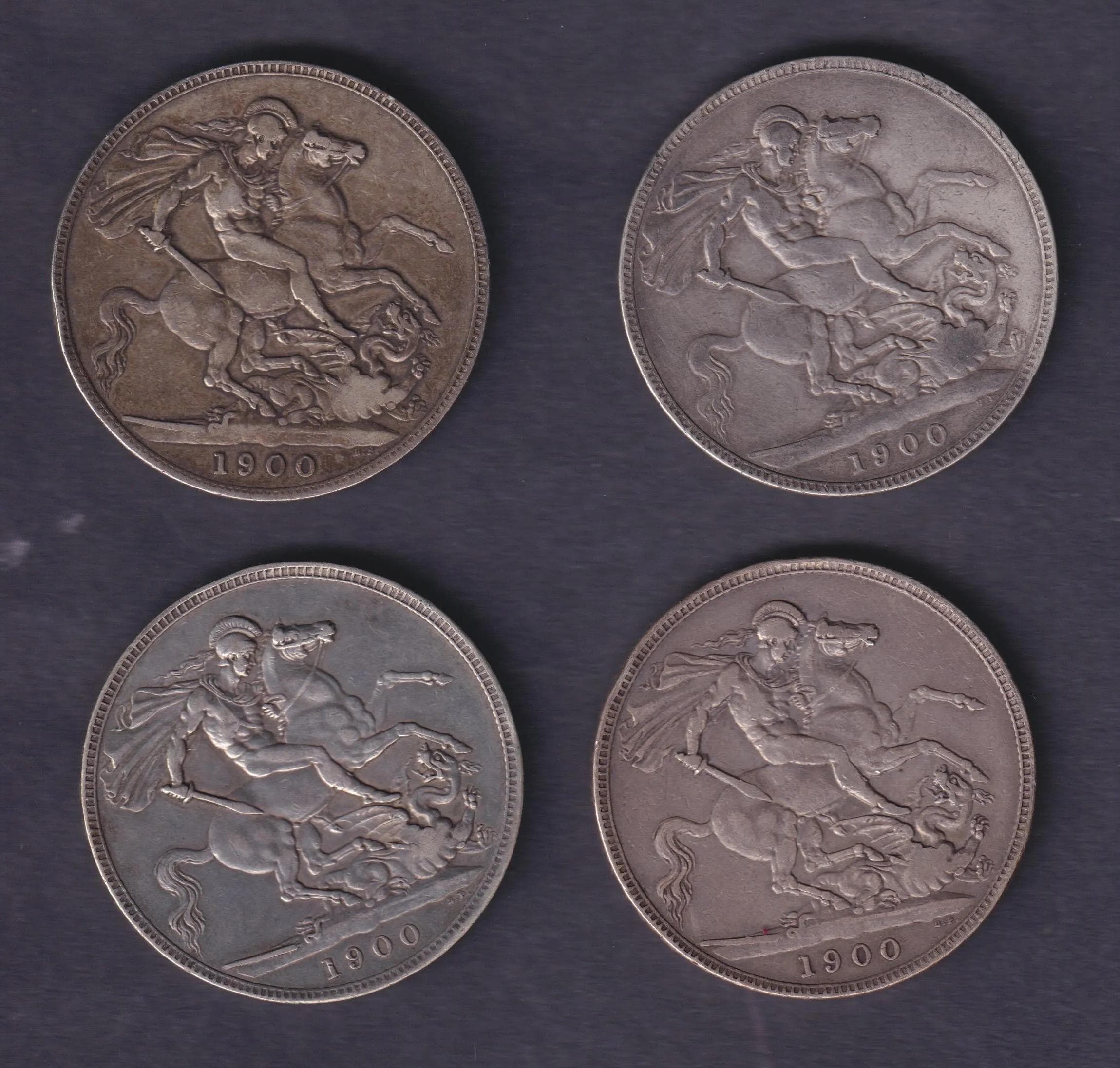 Group Of Four UK Queen Victoria 1900 Old Head Edge Year LXIV Silver Crowns Circulated - Realised Price